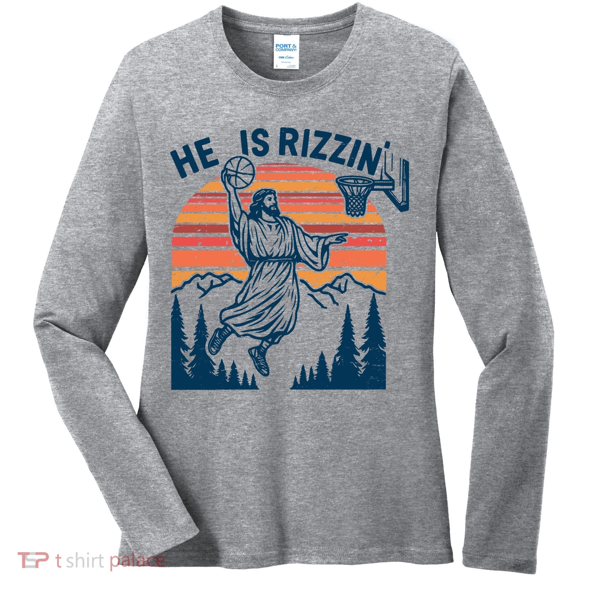 He Is Rizzin Easter Jesus Christian Basketball Women's Long Sleeve Shirt