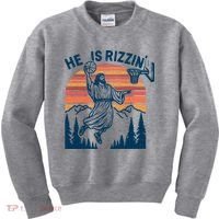 He Is Rizzin Easter Jesus Christian Basketball Kids Sweatshirt thumb 0