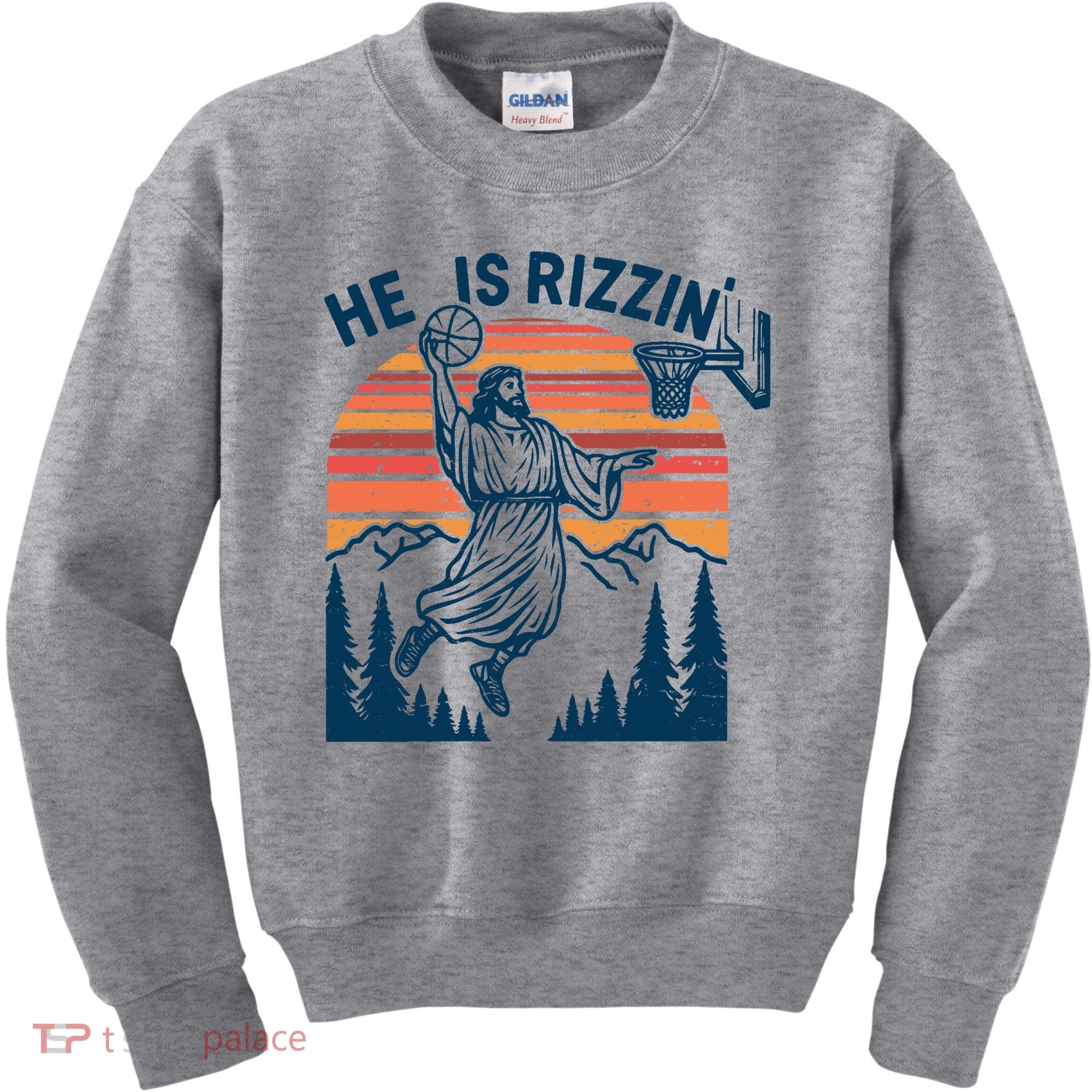 He Is Rizzin Easter Jesus Christian Basketball Kids Sweatshirt