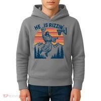 He Is Rizzin Easter Jesus Christian Basketball Kids Hoodie thumb 4