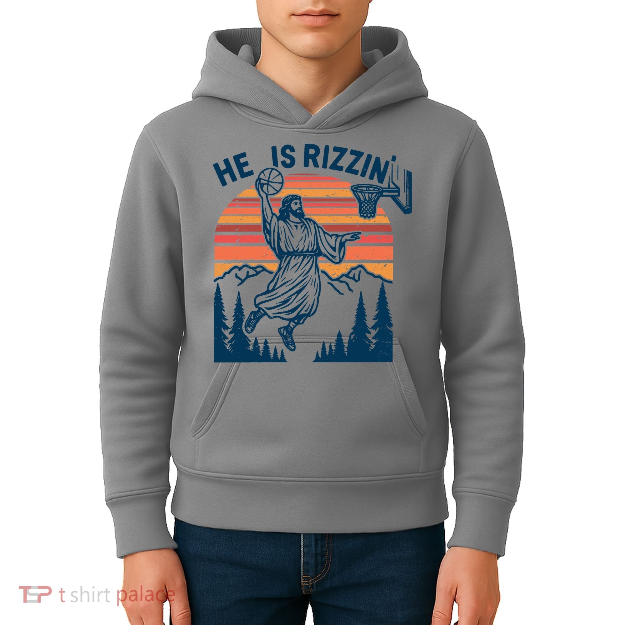 He Is Rizzin Easter Jesus Christian Basketball Kids Hoodie