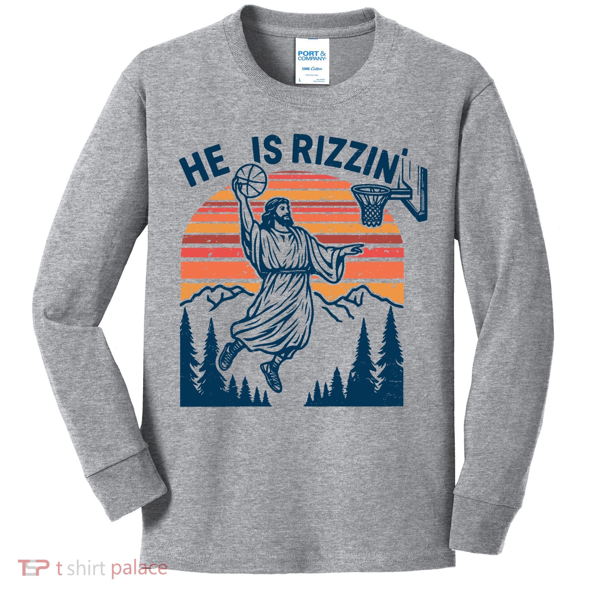 He Is Rizzin Easter Jesus Christian Basketball Kids Long Sleeve Shirt