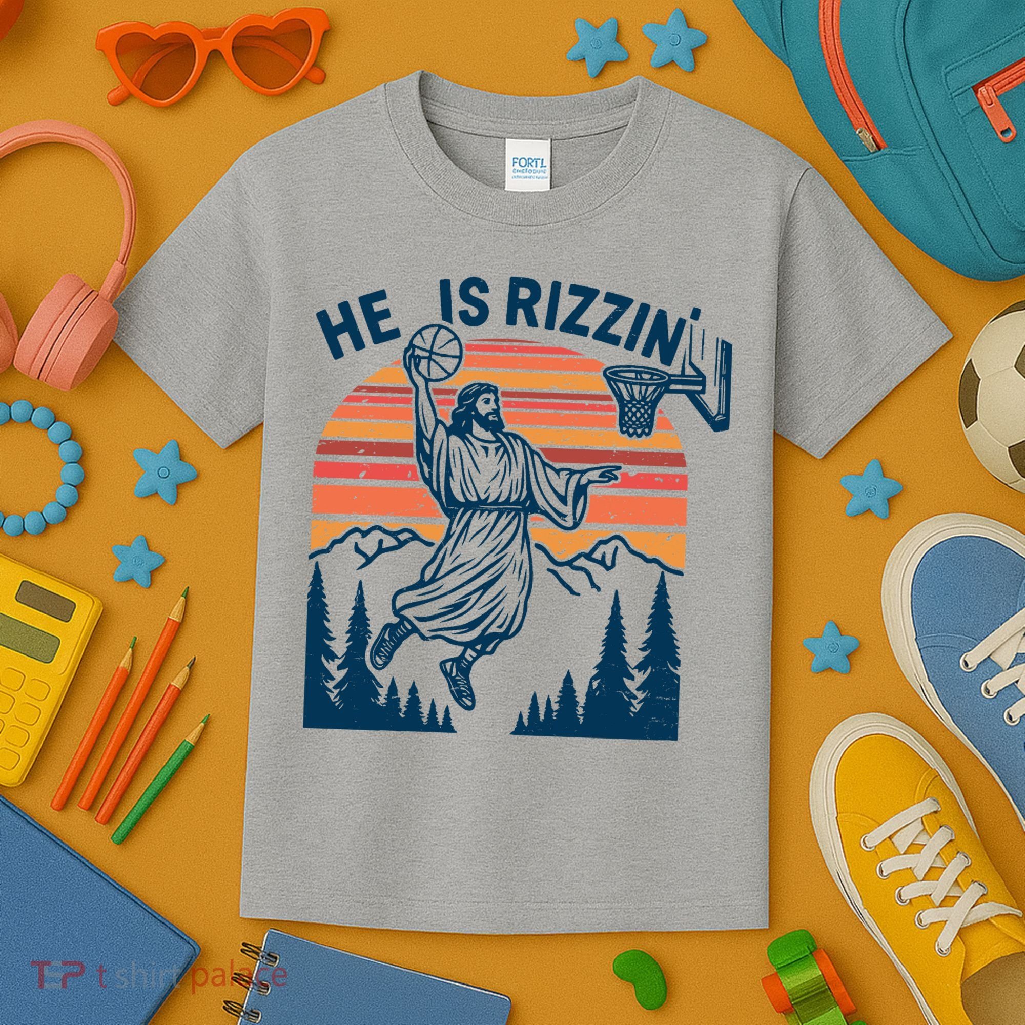 He Is Rizzin Easter Jesus Christian Basketball Kids T-Shirt