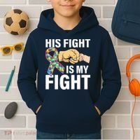 His Fight Is My Fight Autism Awareness Kids Hoodie thumb 2