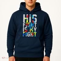His Fight Is My Fight Autism Awareness Ribbon Hoodie thumb 2