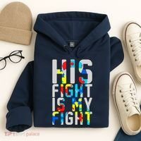 His Fight Is My Fight Autism Awareness Ribbon Hoodie thumb 4