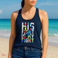 His Fight Is My Fight Autism Awareness Ribbon Women's Tank Top thumb 2