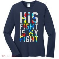 His Fight Is My Fight Autism Awareness Ribbon Women's Long Sleeve Shirt thumb 0