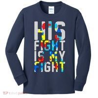 His Fight Is My Fight Autism Awareness Ribbon Kids Long Sleeve Shirt thumb 0