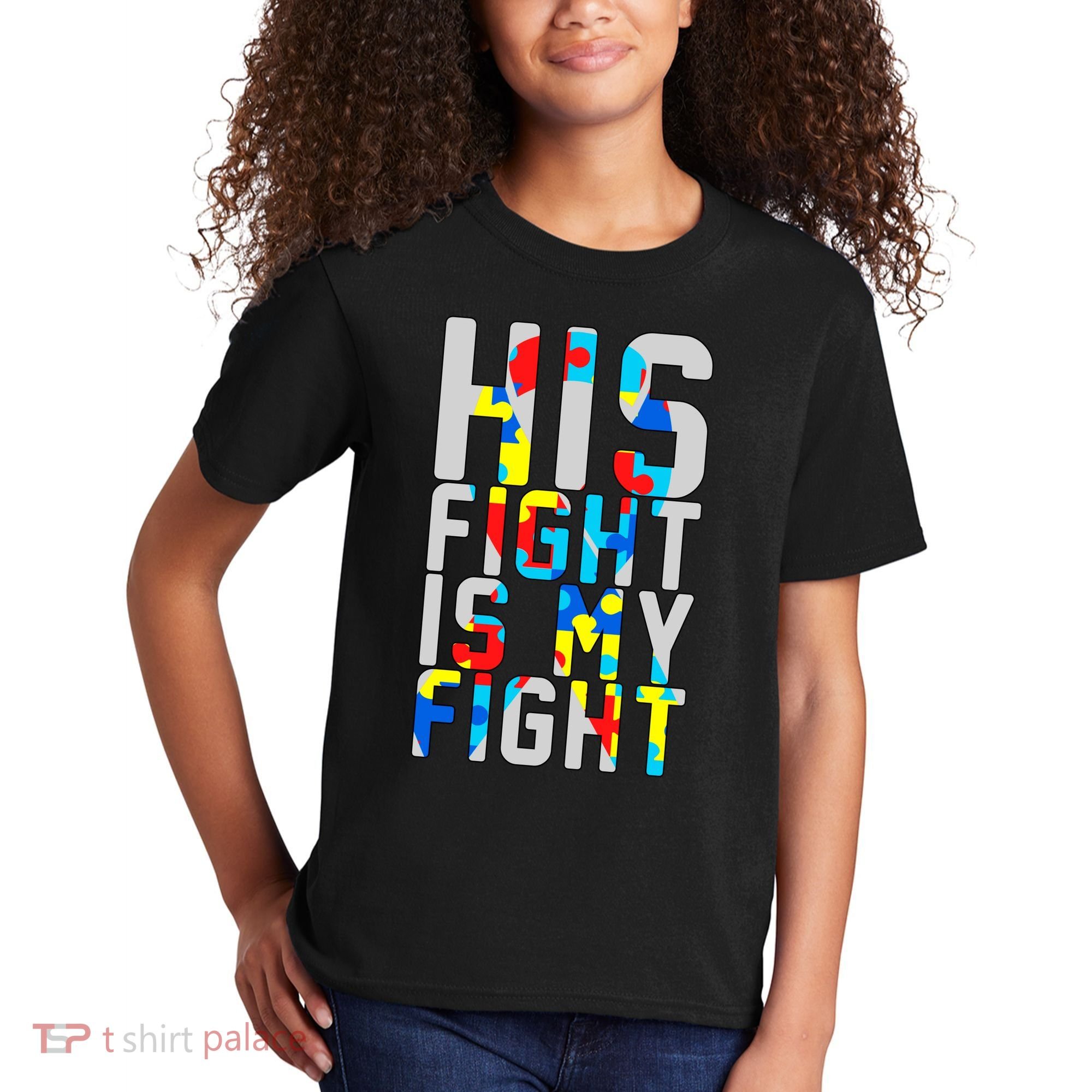 His Fight Is My Fight Autism Awareness Ribbon Kids T-Shirt