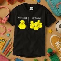 How It Started How Its Going Bath Duckie Toy Rubber Duck Kids T-Shirt thumb 3