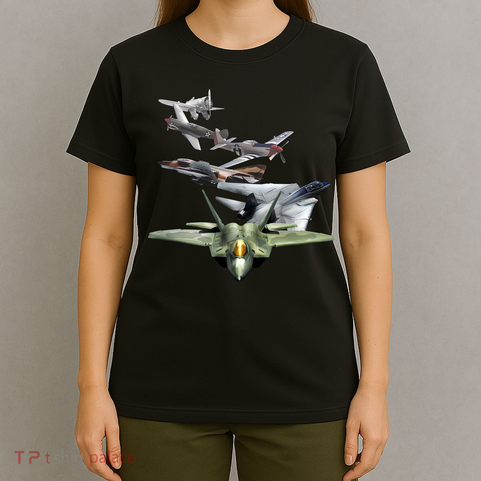 History Of The Fighter Plane - Air Force F-22 F-16 T-Shirt