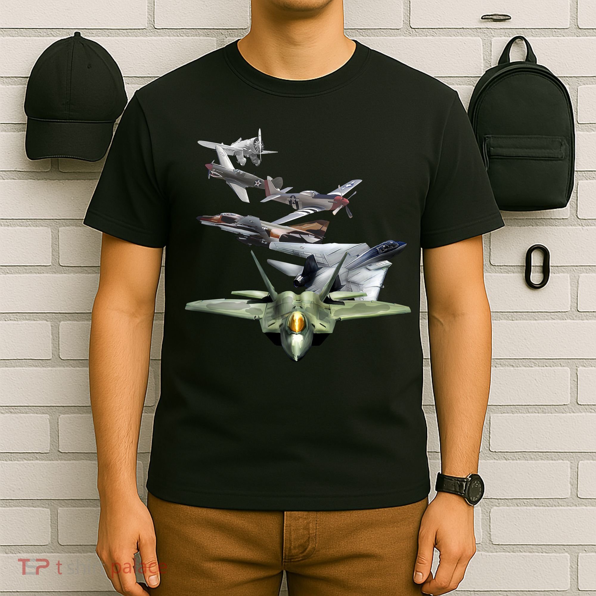 History Of The Fighter Plane - Air Force F-22 F-16 T-Shirt
