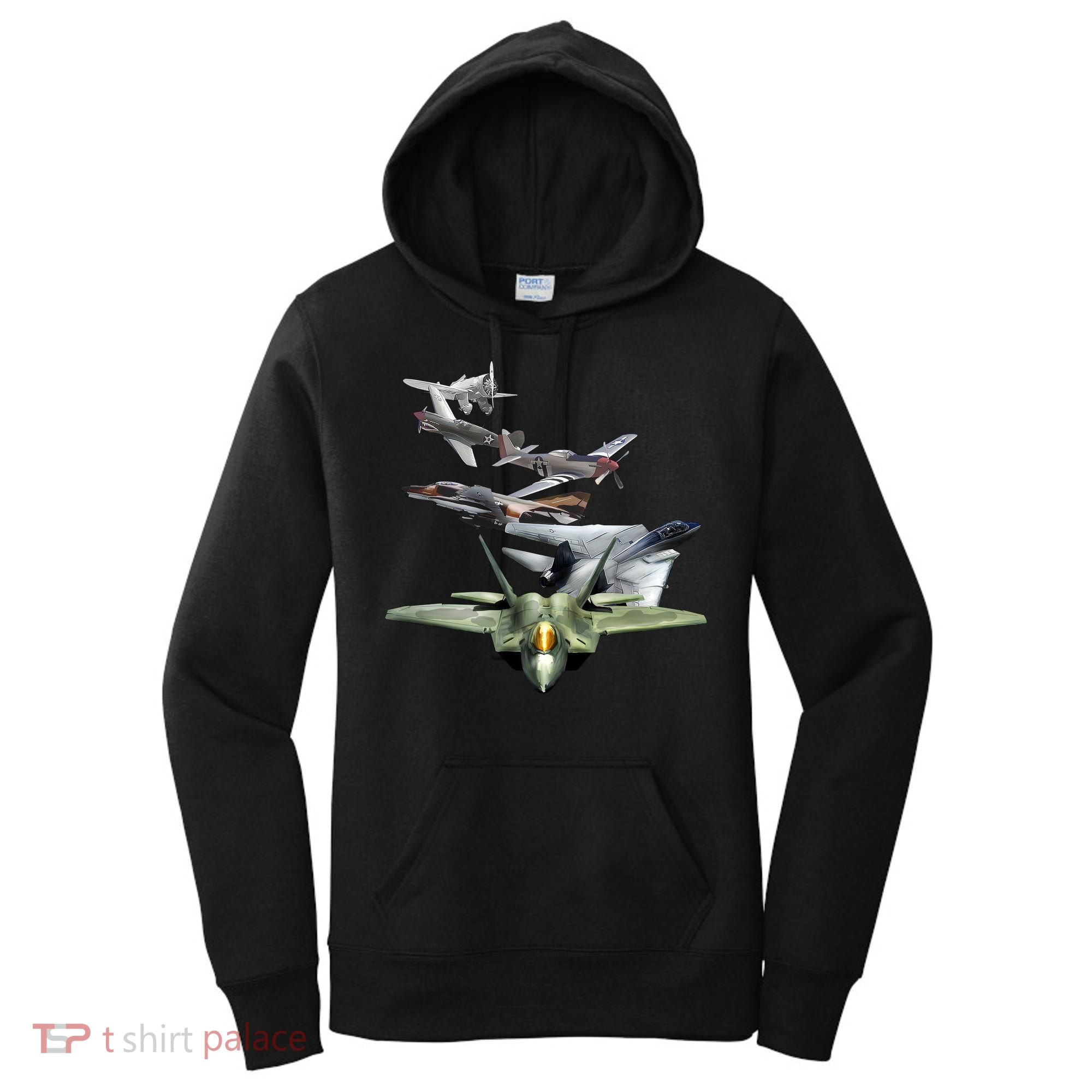 History Of The Fighter Plane - Air Force F-22 F-16 Women's Hoodie