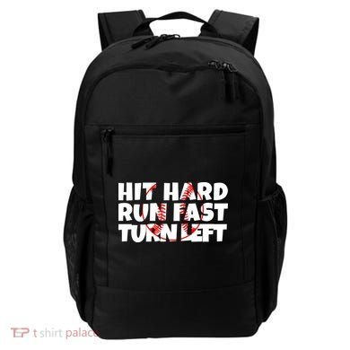 Hit Hard Run Fast Turn Left Funny Baseball Backpack