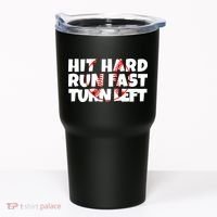 Hit Hard Run Fast Turn Left Funny Baseball Tumbler thumb 0