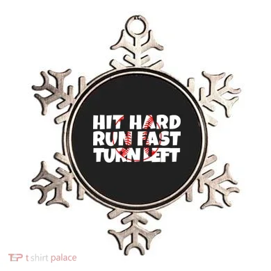 Hit Hard Run Fast Turn Left Funny Baseball Ornament