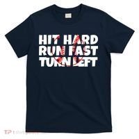 Hit Hard Run Fast Turn Left Funny Baseball T-Shirt thumb 0