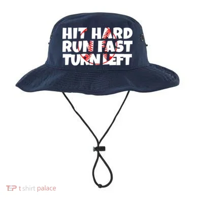 Hit Hard Run Fast Turn Left Funny Baseball Bucket Hat