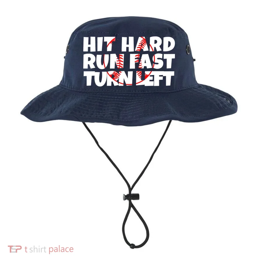 Hit Hard Run Fast Turn Left Funny Baseball Bucket Hat