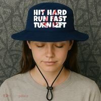 Hit Hard Run Fast Turn Left Funny Baseball Bucket Hat thumb 3