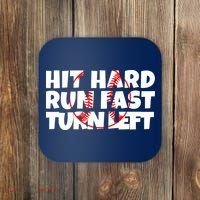 Hit Hard Run Fast Turn Left Funny Baseball Coaster thumb 0