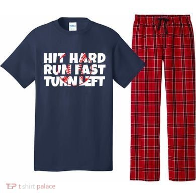Hit Hard Run Fast Turn Left Funny Baseball Pajama Set