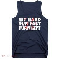 Hit Hard Run Fast Turn Left Funny Baseball Tank Top thumb 0