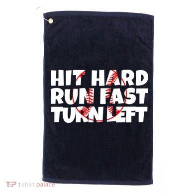 Hit Hard Run Fast Turn Left Funny Baseball Golf Towel