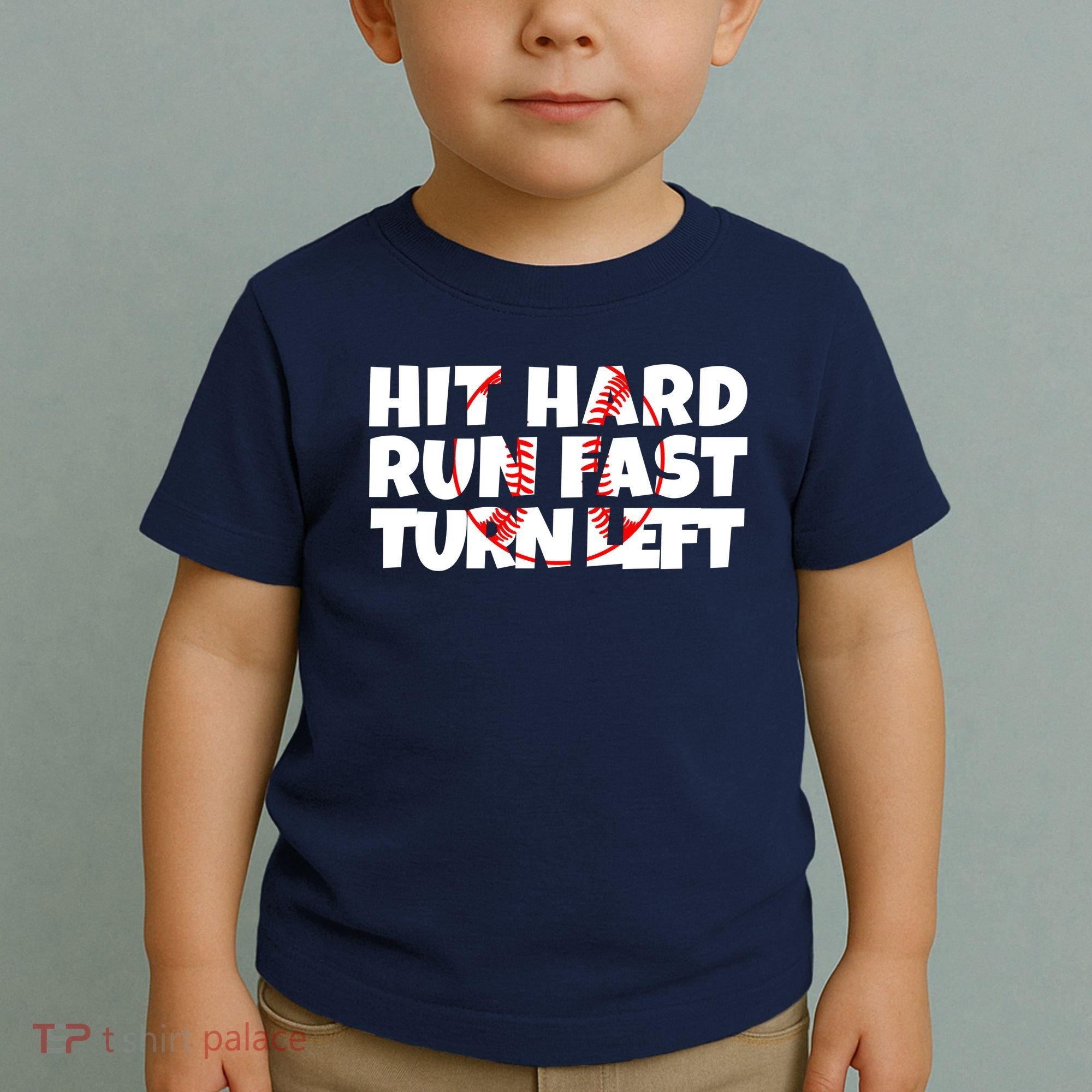 Hit Hard Run Fast Turn Left Funny Baseball Toddler T-Shirt