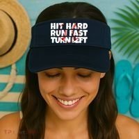 Hit Hard Run Fast Turn Left Funny Baseball Visor thumb 2