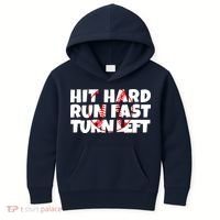 Hit Hard Run Fast Turn Left Funny Baseball Kids Hoodie thumb 0