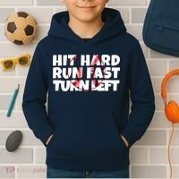 Hit Hard Run Fast Turn Left Funny Baseball Kids Hoodie thumb 2