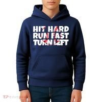 Hit Hard Run Fast Turn Left Funny Baseball Kids Hoodie thumb 4
