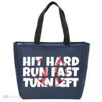 Hit Hard Run Fast Turn Left Funny Baseball Tote Bag thumb 0