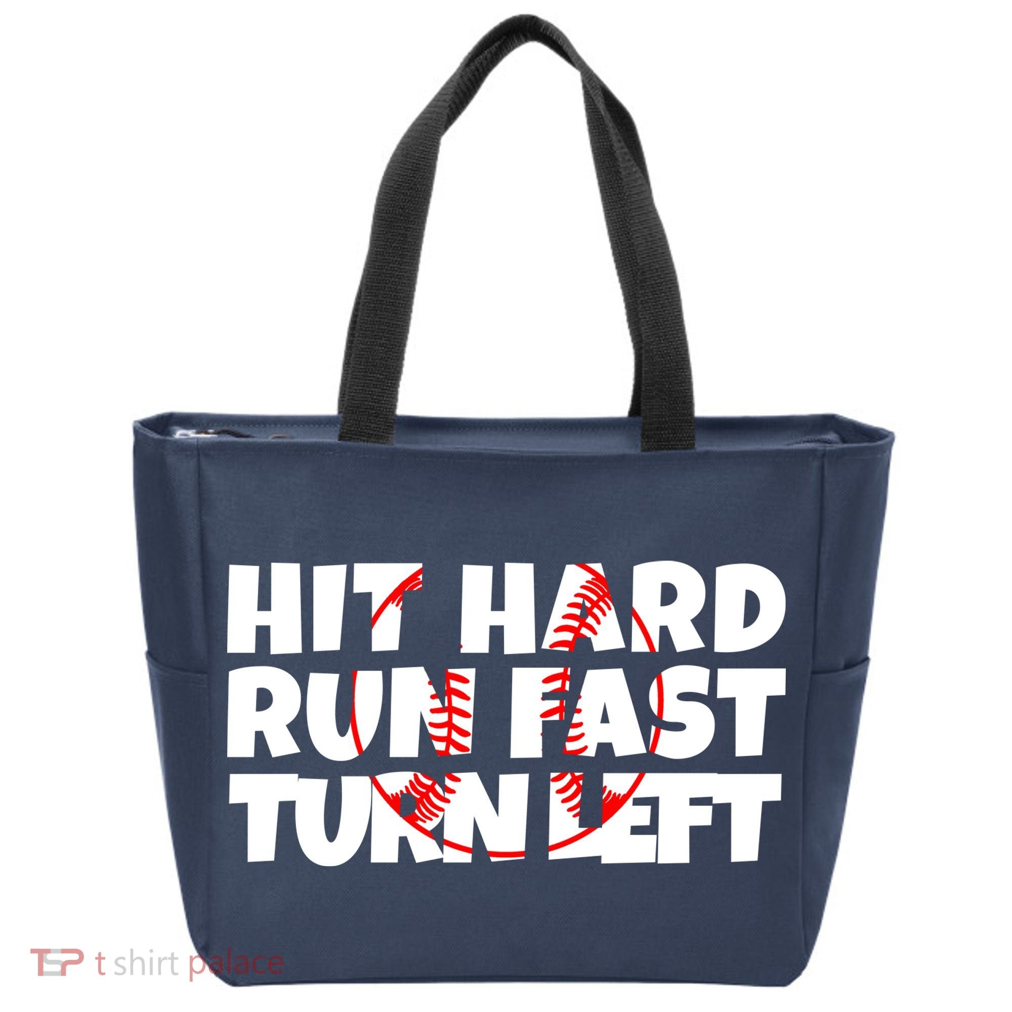Hit Hard Run Fast Turn Left Funny Baseball Tote Bag