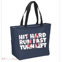 Hit Hard Run Fast Turn Left Funny Baseball Tote Bag thumb 2