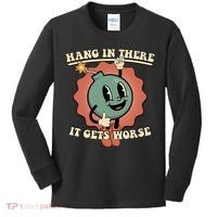 Hang In There It Gets Worse Existential Dread Cartoon Bomb Kids Long Sleeve Shirt thumb 0