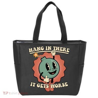 Hang In There It Gets Worse Existential Dread Cartoon Bomb Tote Bag