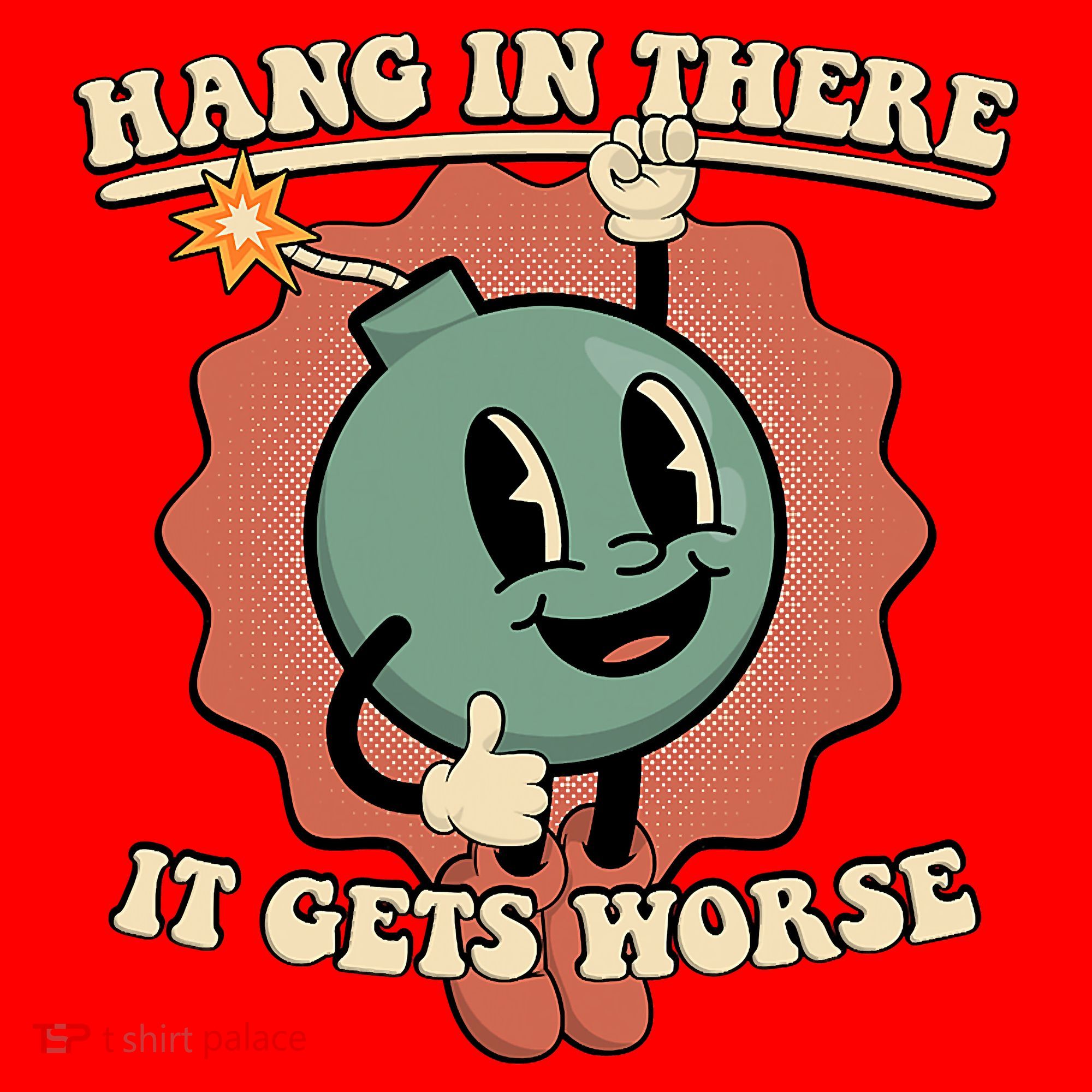 Hang In There It Gets Worse Existential Dread Cartoon Bomb Santa Hat