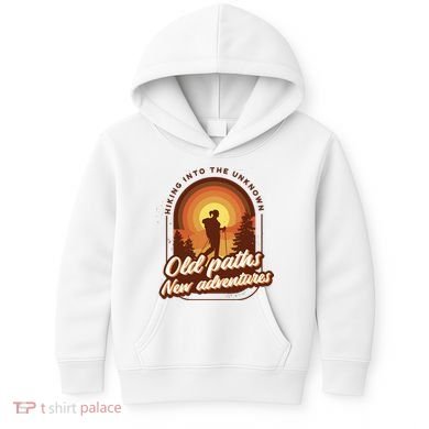 Hiking Into The Unknown Old Paths New Adventures Kids Hoodie