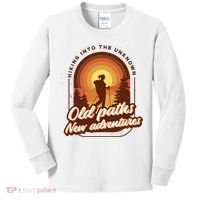 Hiking Into The Unknown Old Paths New Adventures Kids Long Sleeve Shirt thumb 0