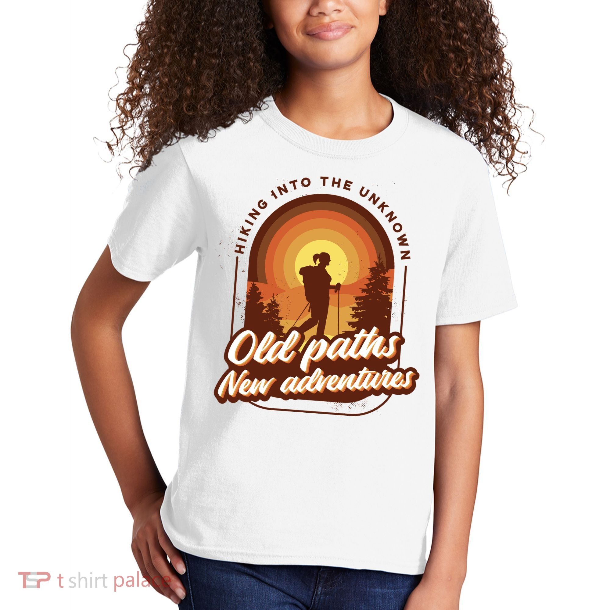 Hiking Into The Unknown Old Paths New Adventures Kids T-Shirt