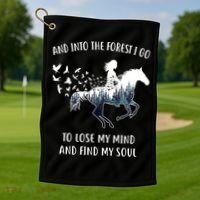 Horse Into The Forest I Go Horse Riding Funny Gift Golf Towel thumb 1