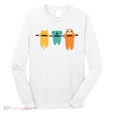 Hang In There Cat Sloth And Koala Cute Long Sleeve Shirt