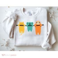 Hang In There Cat Sloth And Koala Cute Sweatshirt thumb 2