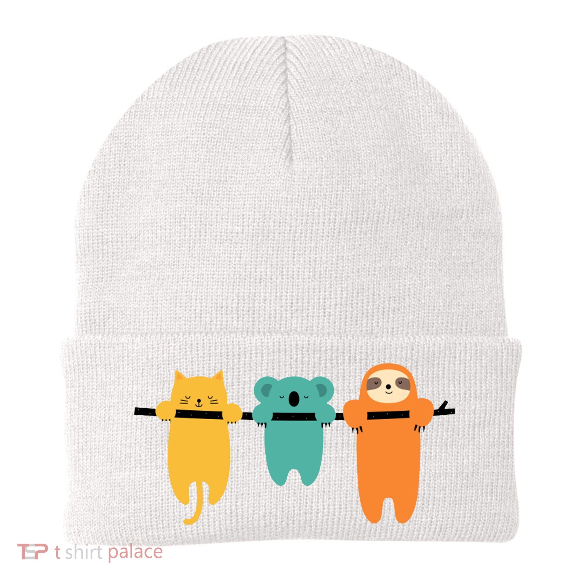 Hang In There Cat Sloth And Koala Cute Beanie
