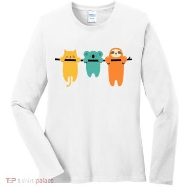 Hang In There Cat Sloth And Koala Cute Women's Long Sleeve Shirt