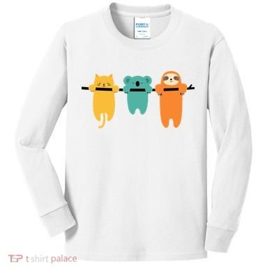 Hang In There Cat Sloth And Koala Cute Kids Long Sleeve Shirt