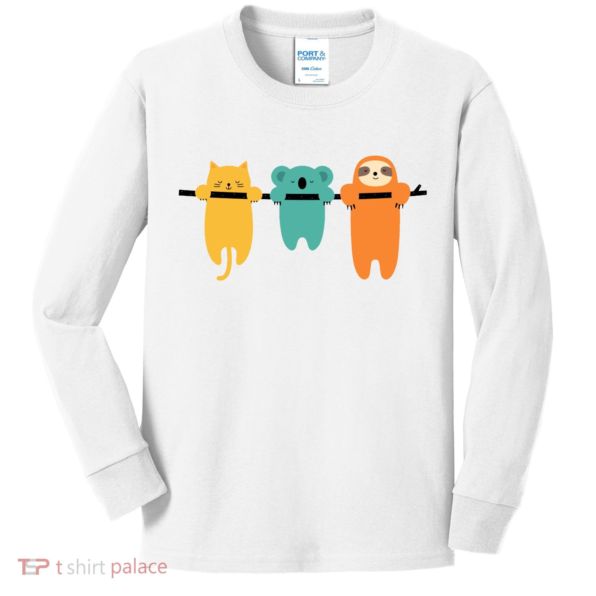 Hang In There Cat Sloth And Koala Cute Kids Long Sleeve Shirt